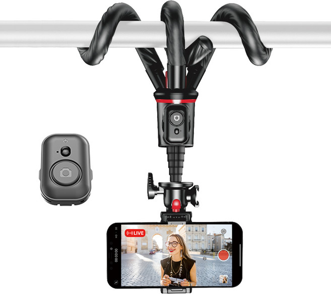 셀루미 2세대 문어발 올인원 셀카봉 삼각대 66cm, SEL-OCT638(블랙 + 레드), 1개