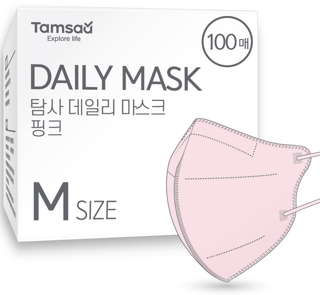 탐사 국내생산 데일리 컬러 마스크 새부리형 중형 (슬림핏), 핑크, 100개입, 1개