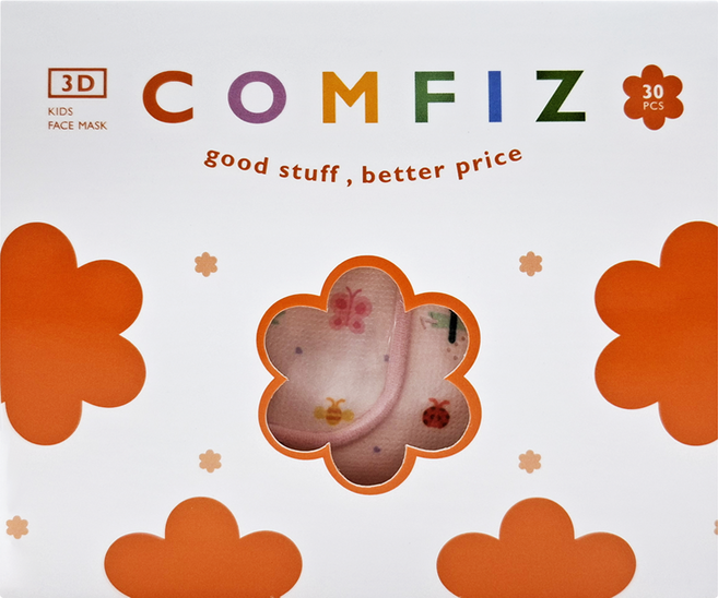 COMFIZ 康菲 兒童3D醫療口罩 3~7歲, 1盒, 翩翩蝴蝶 米色, 30片