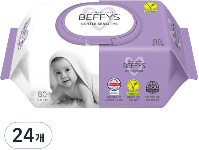 베피스 젠틀 센시티브 유아물티슈 캡형, 60g, 80매, 24개