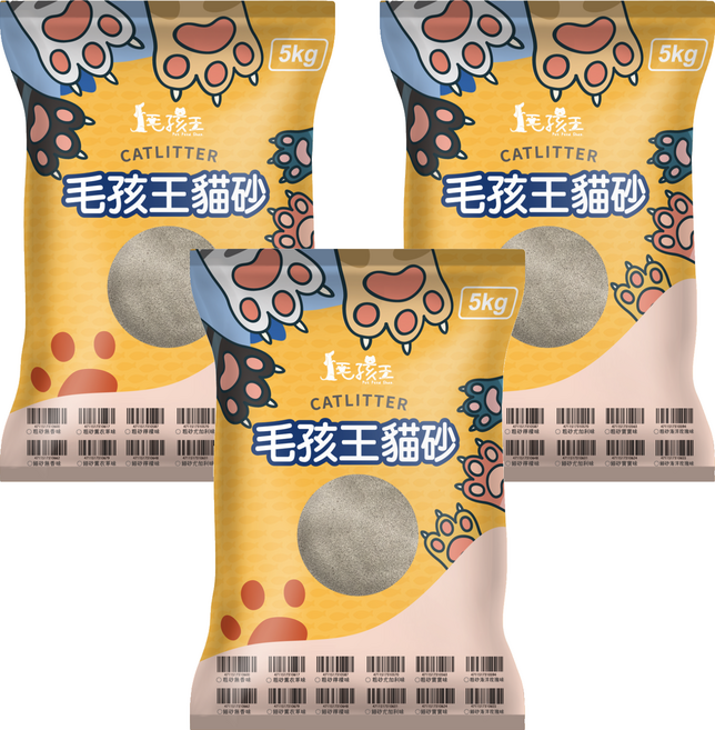 Pet Feed Shop 毛孩王 貓砂 細砂 天然膨潤土+精油, 尤加利味, 5kg, 3袋