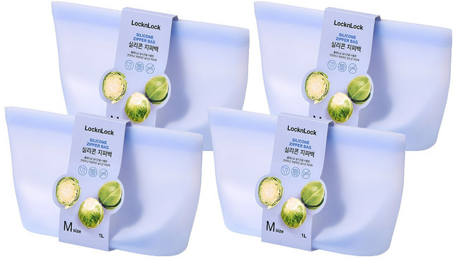 락앤락 실리콘 지퍼백 1L 블루, 4개, 단품