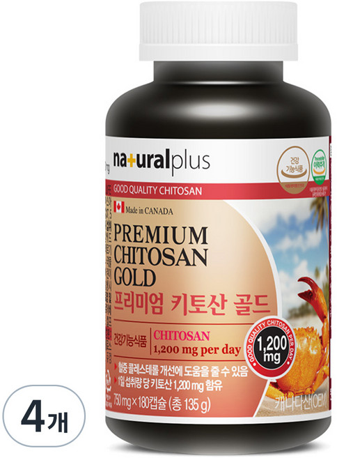 내츄럴플러스 프리미엄 키토산 골드, 180정, 4개