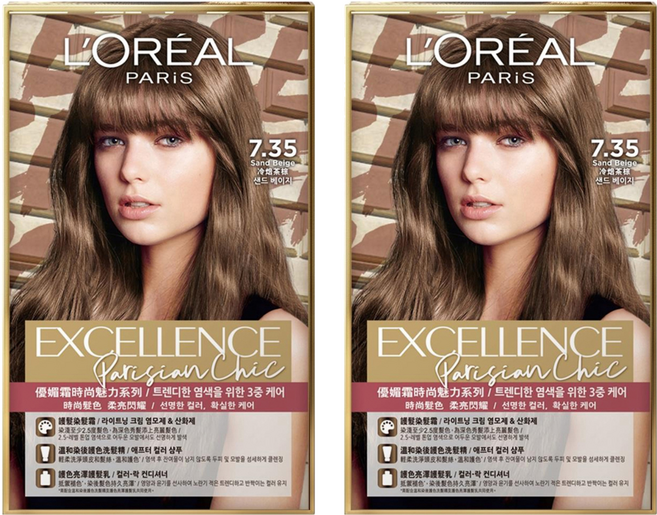 L'OREAL PARiS 巴黎萊雅 台灣公司貨 優媚霜時尚魅力系列 染髮霜, 7.35 冷培茶棕, 2盒