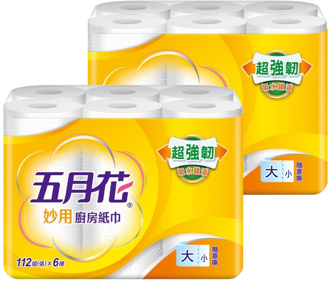 五月花 妙用廚房紙巾 112張, 6捲, 2袋