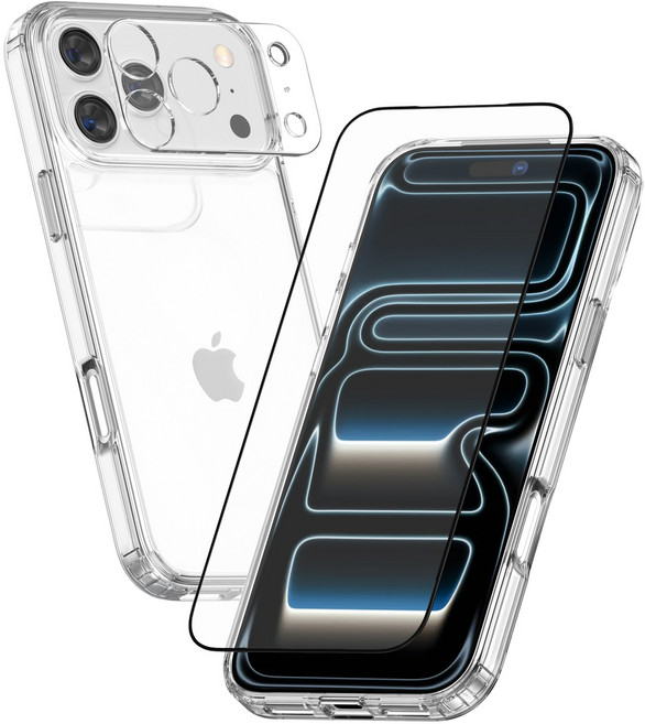 케이엠디자인 클리어핏 휴대폰 케이스 + 전면 강화유리 + 카메라 보호필름 세트