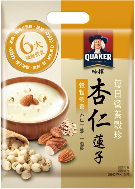 QUAKER 桂格 每日營養穀珍杏仁蓮子, 26g, 10包, 1袋