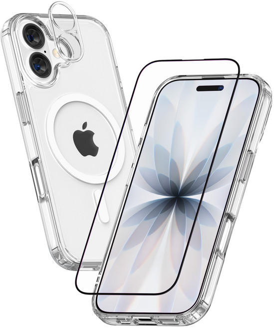 케이엠디자인 맥세이프 클리어핏 휴대폰 케이스 + 전면 강화유리 필름 + 카메라 보호필름 세트