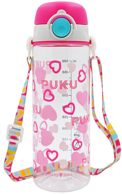PUKU 藍色企鵝 Tritan直飲水壺, 愛心粉, 500ml, 1個