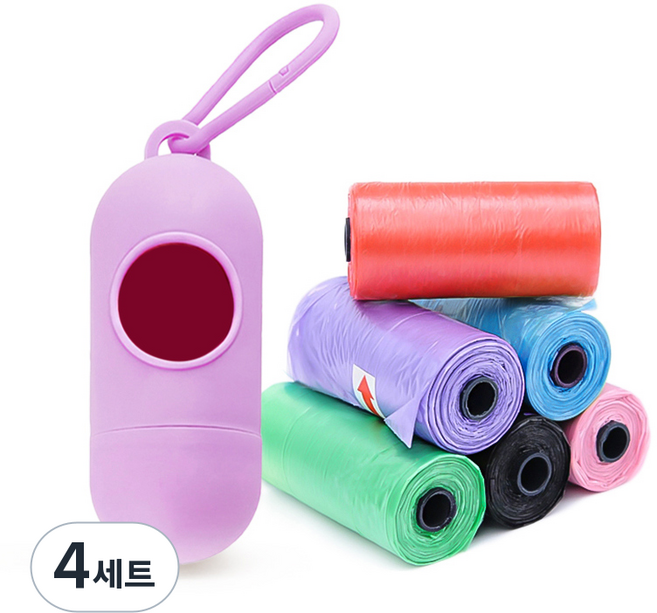 펫투비 반려동물 배변 봉투 케이스 + 리필백 세트, 퍼플 + 랜덤 발송, 90개입, 4세트