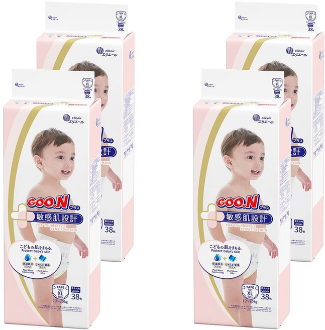 GOO.N 大王 日本境內版 敏感肌系列 黏貼型尿布 12~20kg, XL, 152片