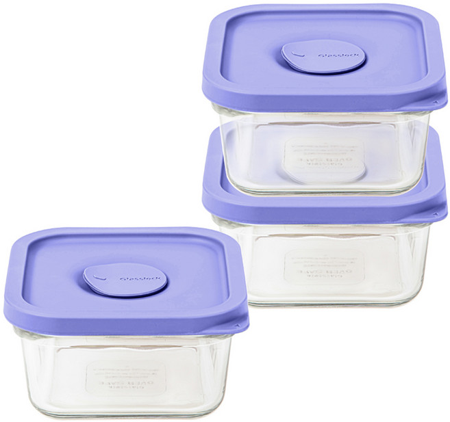 글라스락 렌지쿡 촉촉한 햇밥용기 정사각 베리페리, 3개