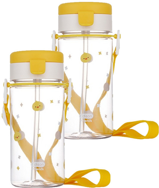 에디슨 유아용 프렌즈 흘림방지 에코젠 빨대컵, 350ml, 2개, 오리더기