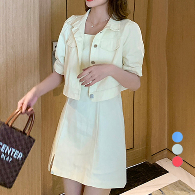 메이첼 슬림핏 뷔스티에 원피스 + 롤업 자켓 투피스 00668