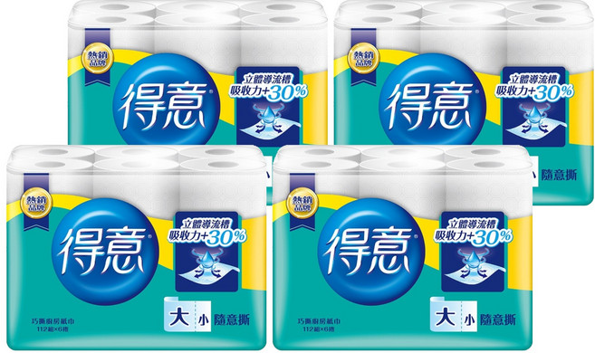 得意 金得意系列 巧撕廚房紙巾 112張, 6捲, 4袋