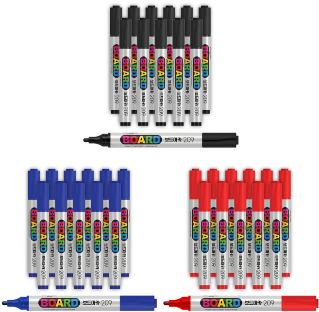 펜맥스 보드마카 209 세트, 흑색, 청색, 적색, 36개