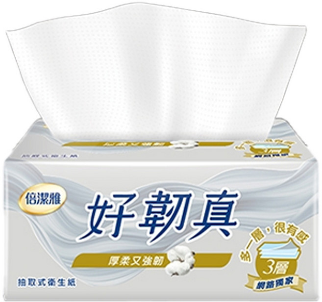 倍潔雅 好韌真 三層抽取式衛生紙, 6包, 1袋