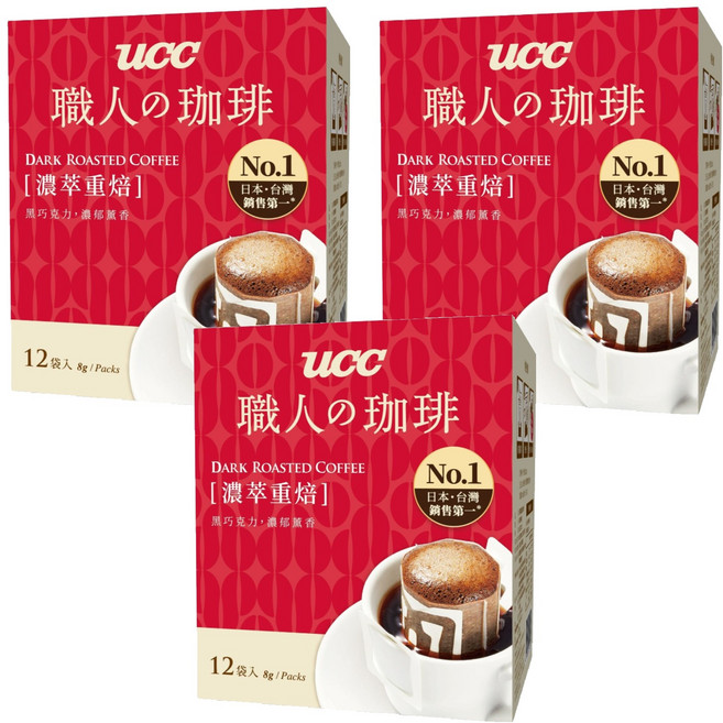 ucc 職人的珈琲 濃萃重焙濾掛式咖啡, 8g, 12包, 3盒