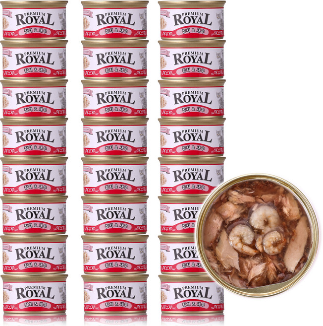 펫스토리로얄 전연령 고양이 프리미엄 로얄 습식캔, 참치+새우, 85g, 24개
