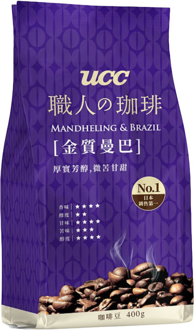 ucc 職人的珈琲 金質經典咖啡豆, 咖啡豆(無研磨), 400g, 1包