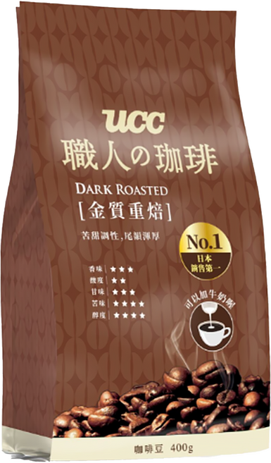 ucc 職人的珈琲 金質重焙咖啡豆, 咖啡豆(無研磨), 400g, 1包