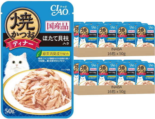 INABA CIAO 啾嚕 燒餐包, 鰹魚 + 干貝, 50g, 32包