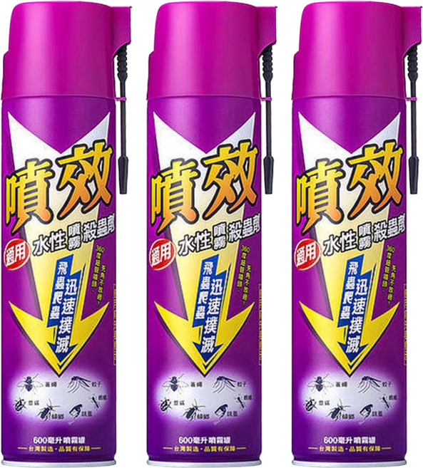 噴效 通用水性噴霧殺蟲劑, 3瓶, 600ml