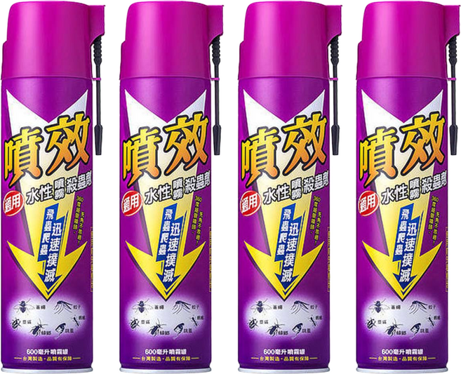 噴效 通用水性噴霧殺蟲劑, 600ml, 4瓶
