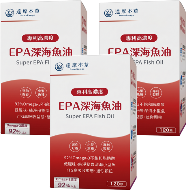 達摩本草 高濃度EPA專利深海魚油軟膠囊, 450mg, 120顆, 3盒