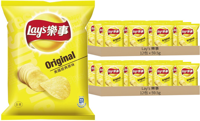 Lay's 樂事 美國經典原味洋芋片, 59.5g, 24包
