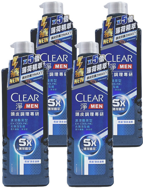 CLEAR 淨 男士頭皮調理專研去屑洗髮精 冰涼酷爽型, 570g, 4瓶