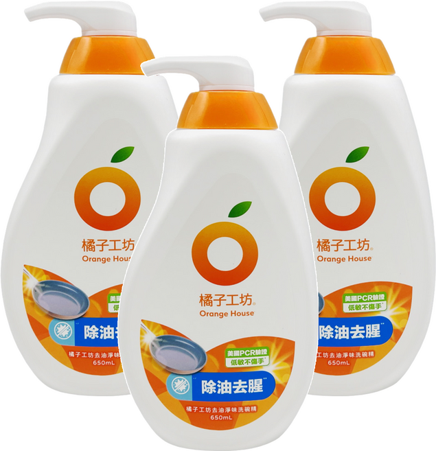Orange House 橘子工坊 去油淨味洗碗精, 650ml, 3瓶