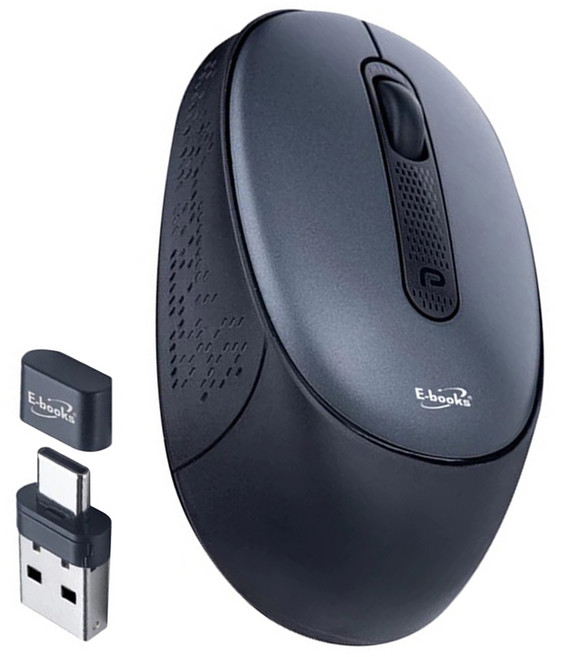 E-books 4鍵式雙介面Type C + USB超靜音無線滑鼠, 黑色, M84