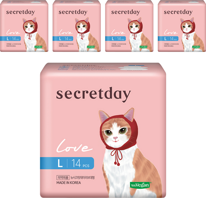 secretday 韓國原裝進口 Love系列 蝶翼衛生棉, L(29cm), 14片, 5包