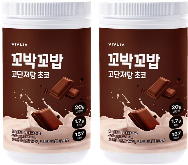 꼬박꼬밥 고단저당 단백질 쉐이크 초코 대용량, 2개, 400g - 쿠팡