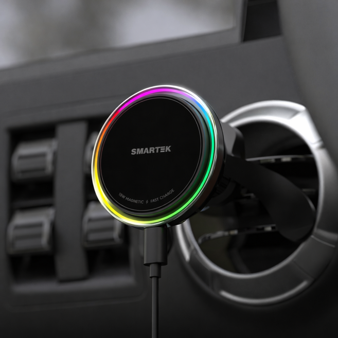 스마텍 15W 차량용 쿨링 맥세이프 무선 충전 핸드폰 거치대, 블랙, ST-CM4