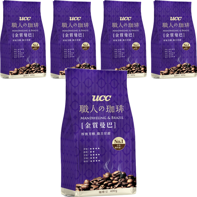 ucc 職人的珈琲 金質經典咖啡豆, 咖啡豆(無研磨), 400g, 5包