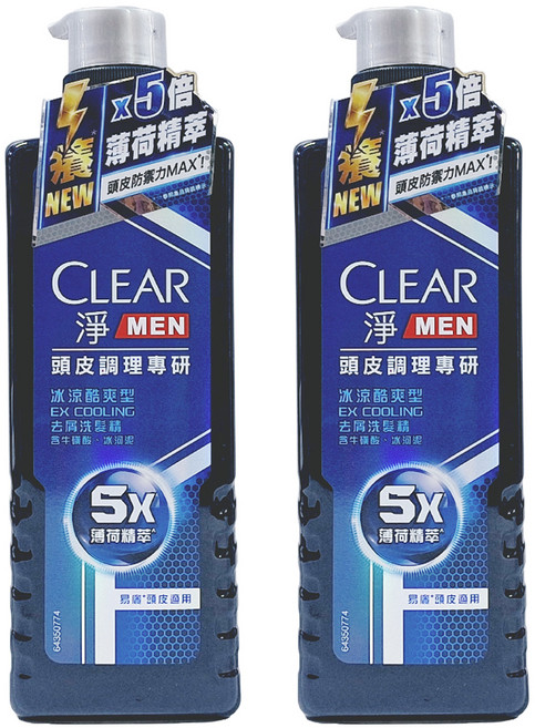CLEAR 淨 男士頭皮調理專研去屑洗髮精 冰涼酷爽型, 570g, 2瓶