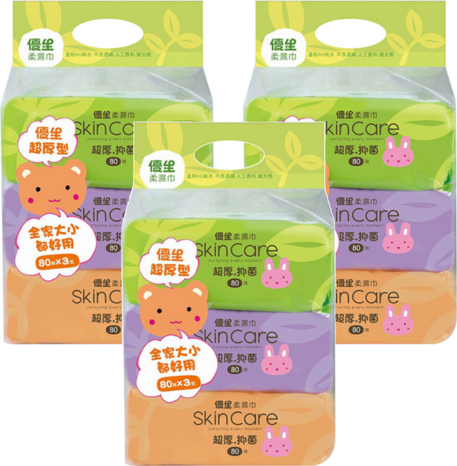 US baby 優生 柔濕巾 超厚型, 80張, 9包