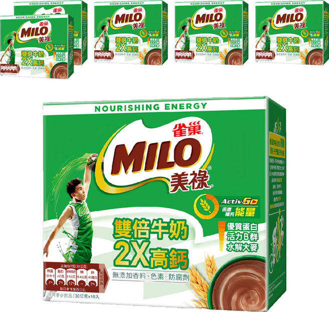 MILO 美祿 巧克力麥芽飲品 雙倍牛奶添加, 30g, 10包, 6盒
