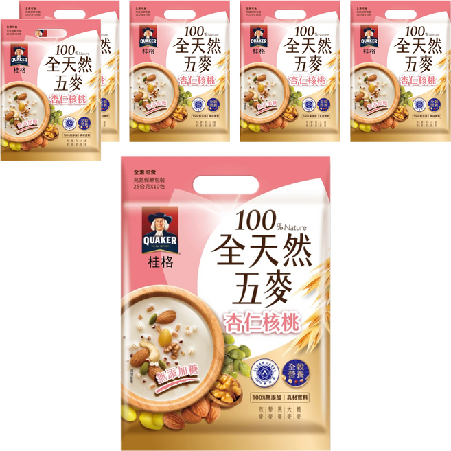 QUAKER 桂格 全天然五麥 杏仁核桃, 250g, 6袋