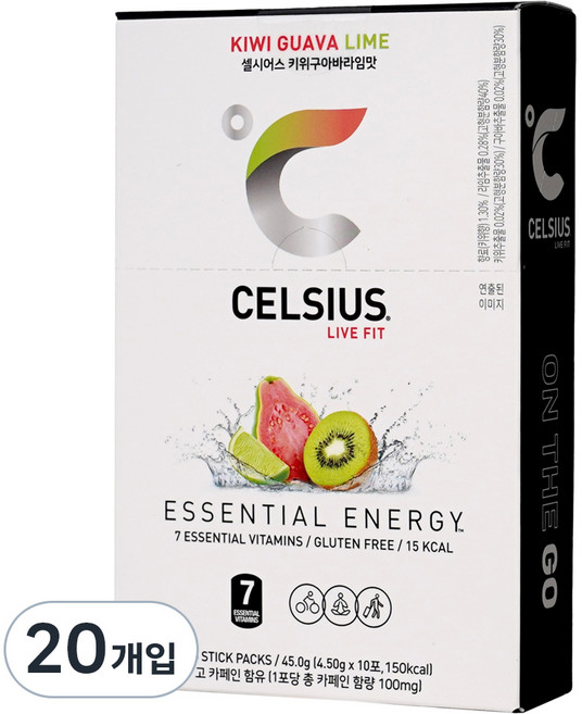 CELSIUS LIVE FIT ON THE GO 零卡維他命活力能量飲粉劑 奇異果番石榴萊姆口味, 2盒, 45g