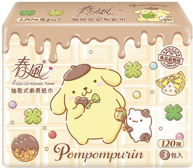 春風 布丁狗抽取式廚房紙巾 120張, 3個裝, 1組