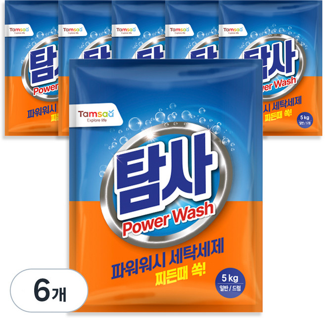 탐사 찬물에서도 강한 파워워시 일반드럼 겸용 분말 세제 리필, 5kg, 6개
