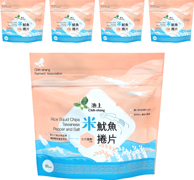 池上鄉農會 米魷魚捲片 台式鹽酥口味, 5包, 80g