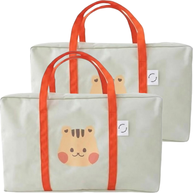 韓國風旅行袋棉被袋 衣物收納袋/幼稚園棉被袋/旅行包, 淺綠小松熊, 2個