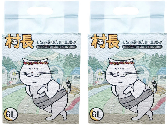 村長 極細抗臭豆腐砂 1.5mm, 原味活性碳, 2包, 6L
