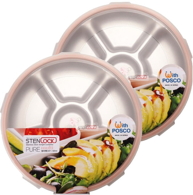 스텐락 퓨어 멀티 원형 밀폐용기 4호 6구, 2개, 920ml