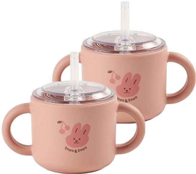 도노도노 맘마존 실리콘 빨대컵, 150ml, 2개, 래빗핑크