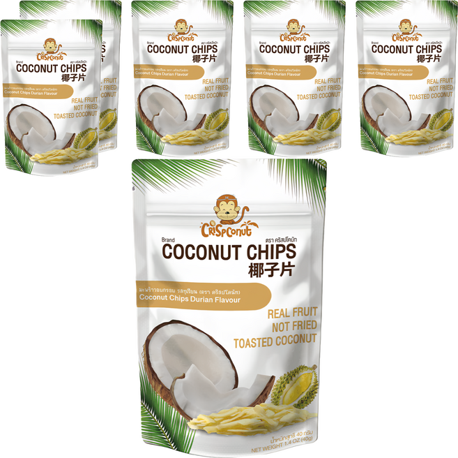 Crispconut 猴子 椰子脆片 榴槤味, 40g, 6包